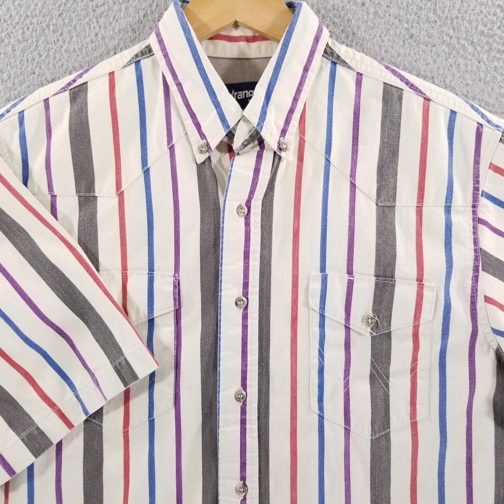 Vtg Wrangler Brushpopper Shirt 16 Large Red White Blue Striped Western Cowboy